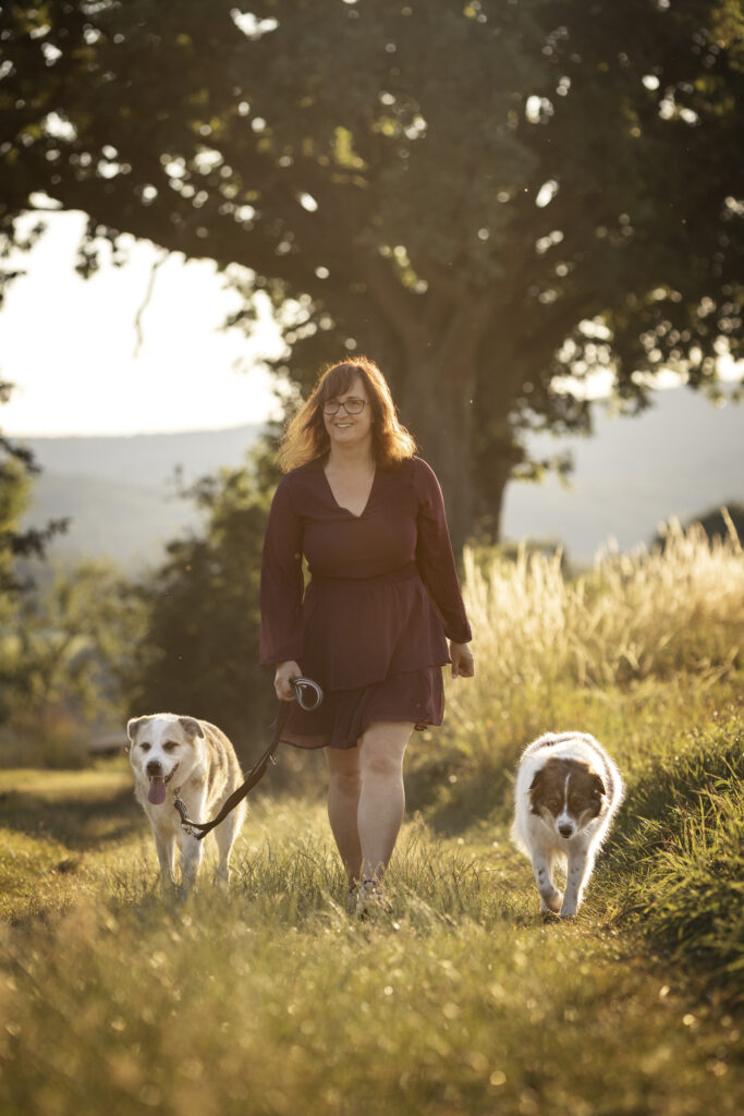 unterwegs mit zwei Hunden